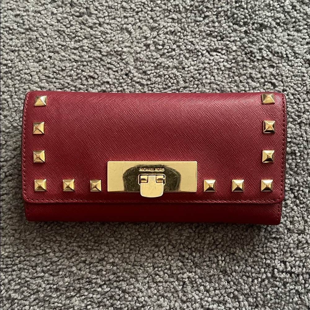 Michael Kors Burgundy Leather Wallet with Gold Studs